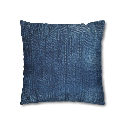 Indigo Splash: Washed Denim Reverie in Deep Blue - Spun Polyester Square Pillow Case