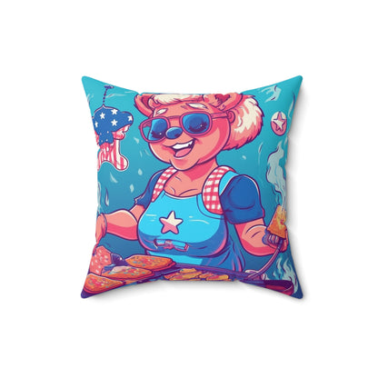 Patriotic Bear Chef: Female Cook Woman Bringing Flavor and American Pride Spun Polyester Square Pillow