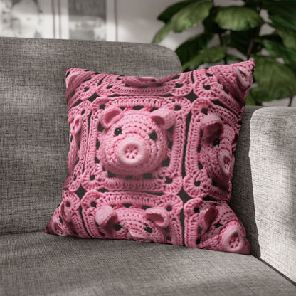 Crochet Pig Farm Animal Pink Snout Piggy Pattern - Spun Polyester Square Pillow Case