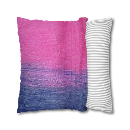 Dual Delight: Half-and-Half Pink & Blue Denim Daydream - Spun Polyester Square Pillow Case