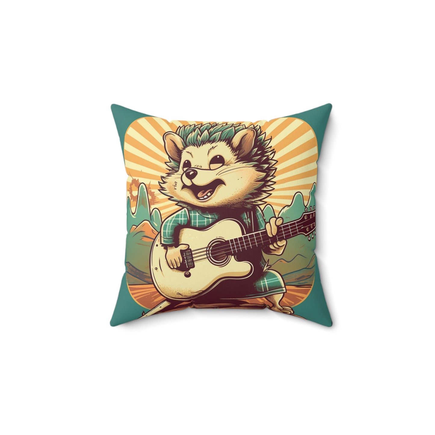 Hedgehog Old Style Classic Guitarist Digital Design Spun Polyester Square Pillow