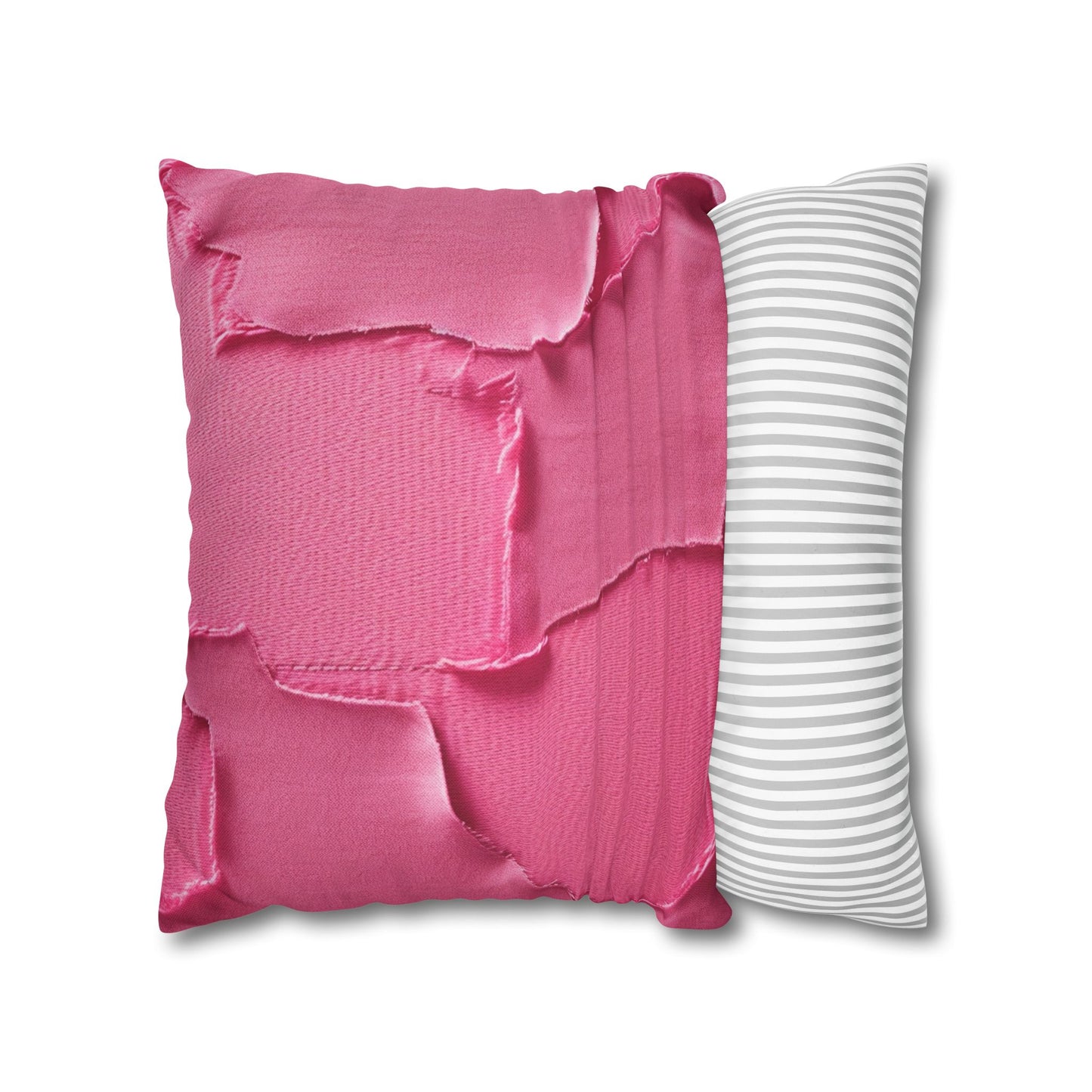 Distressed Neon Pink: Edgy, Ripped Denim-Inspired Doll Fabric - Spun Polyester Square Pillow Case