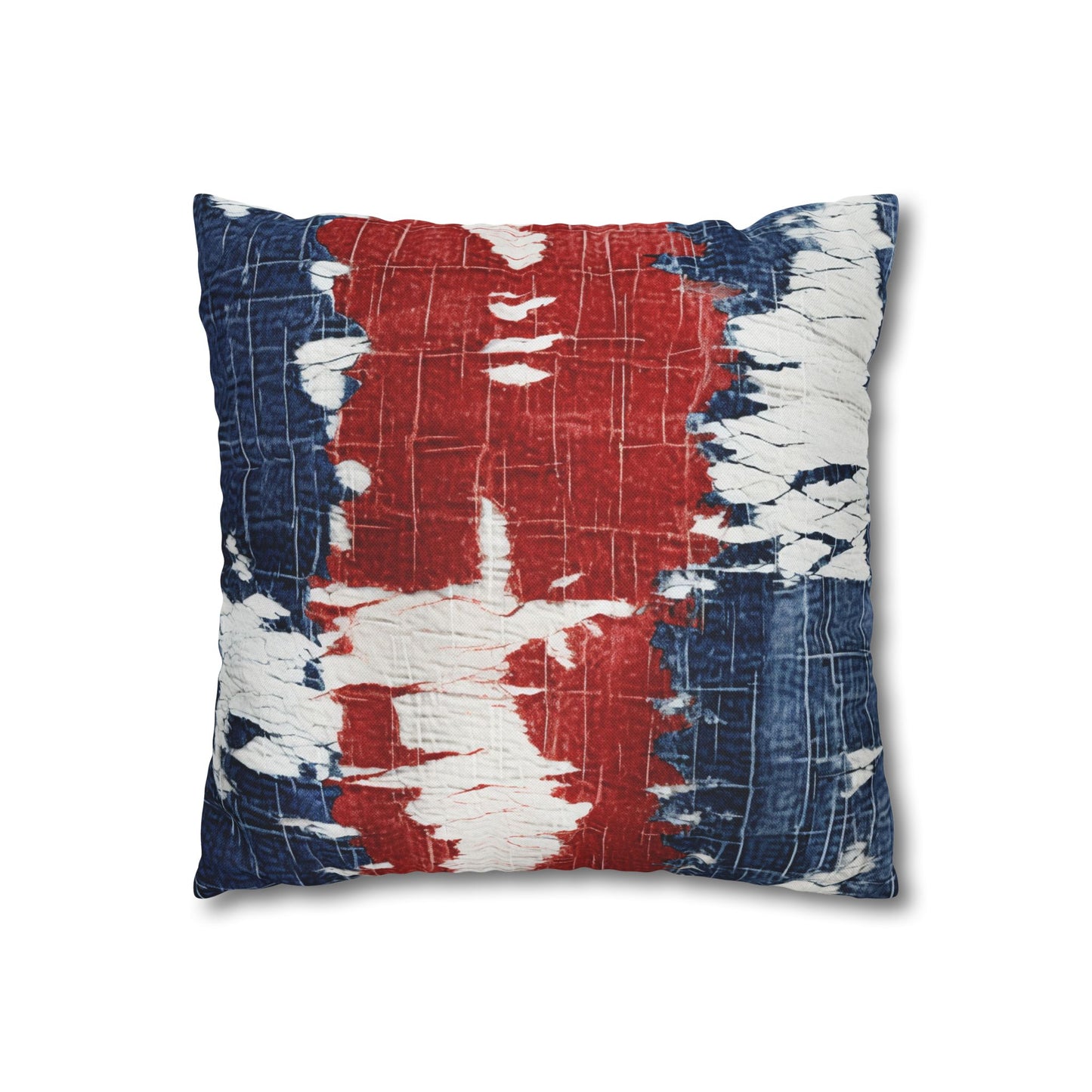 Patriotic Red, White & Blue: Distressed Denim-Style, Torn Fabric - Spun Polyester Square Pillow Case