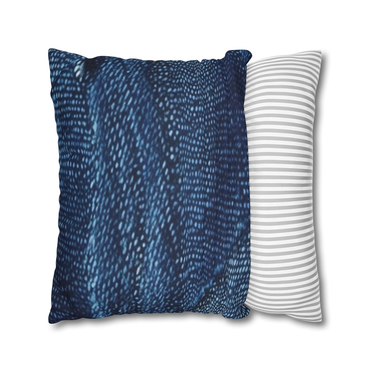 Dark Blue: Distressed Denim-Inspired Fabric Design - Spun Polyester Square Pillow Case