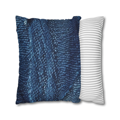 Dark Blue: Distressed Denim-Inspired Fabric Design - Spun Polyester Square Pillow Case