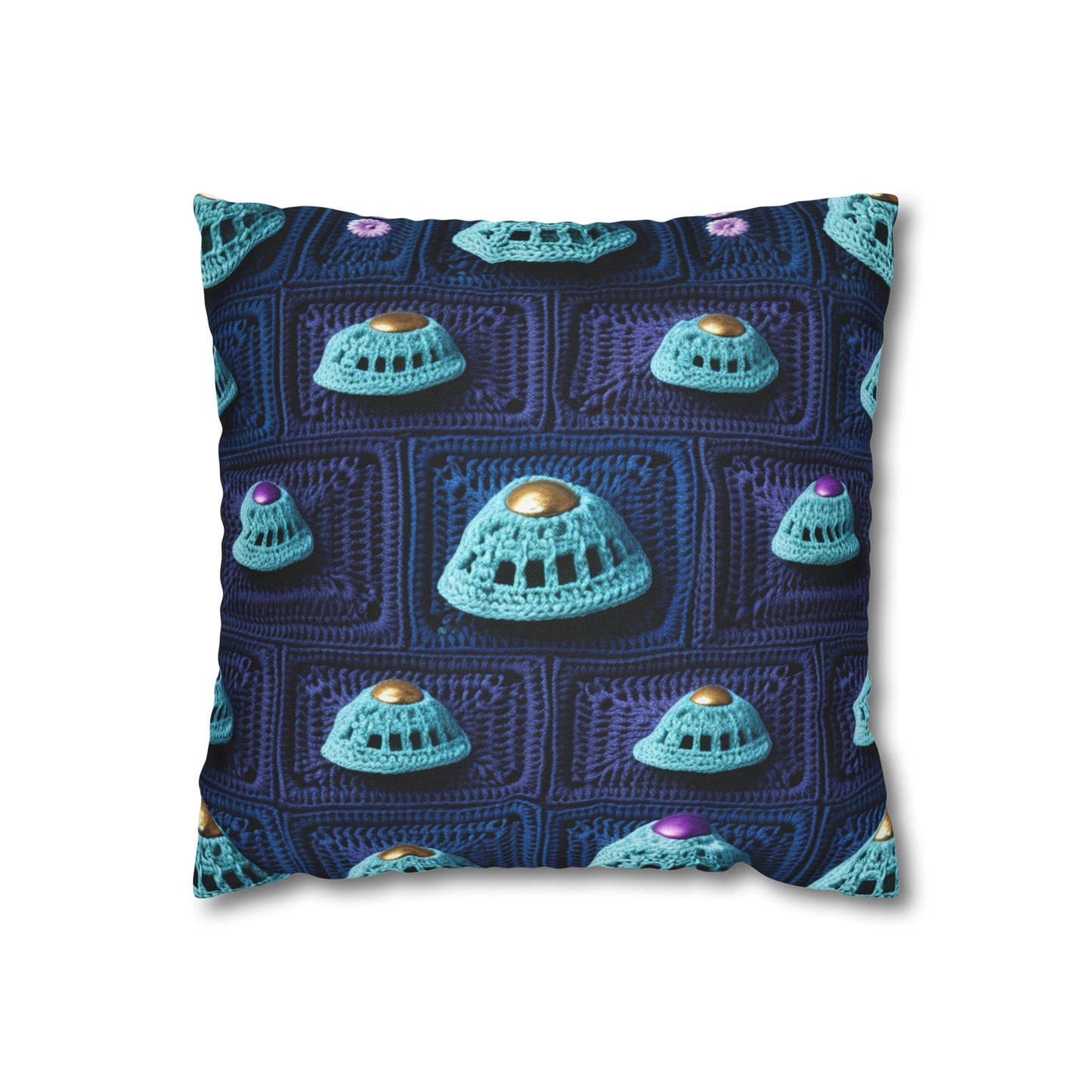 Spaceship UFO Crochet - Galactic Travel Ship - Alien Craft - Flying Saucer - Spun Polyester Square Pillow Case