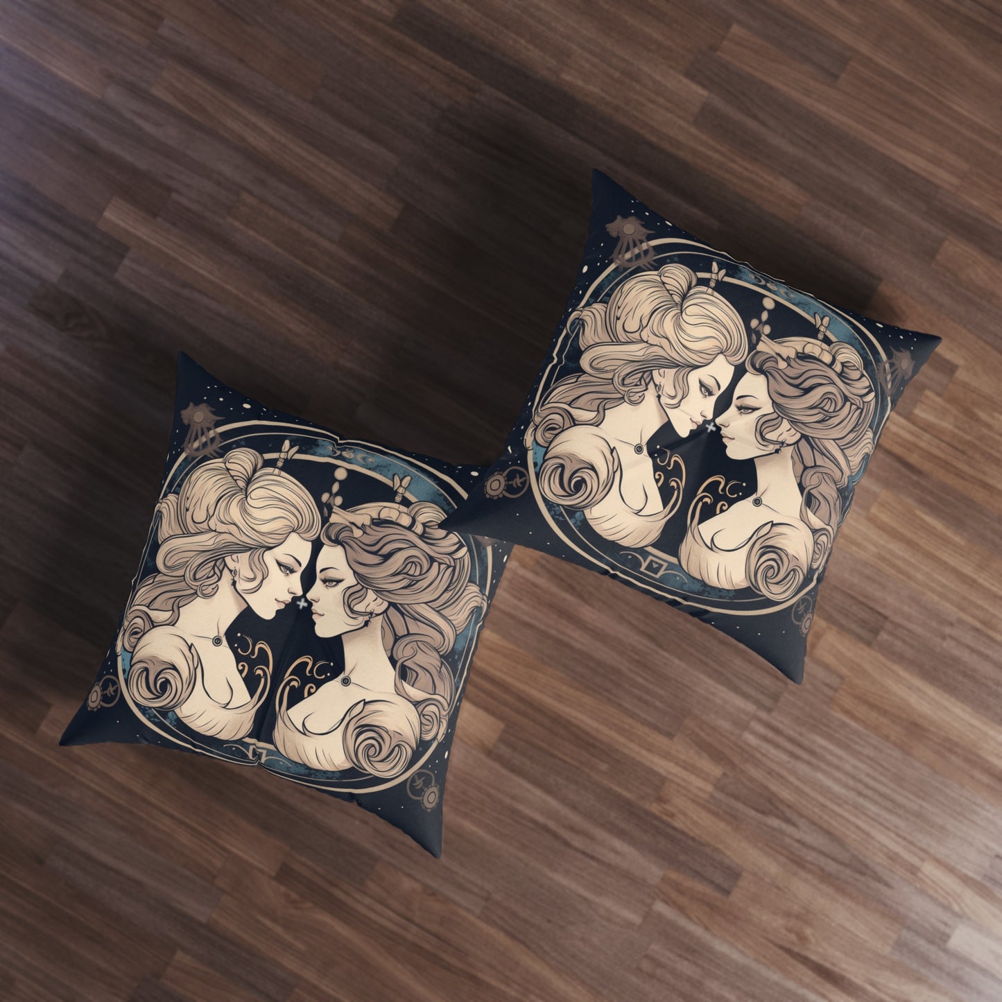 Duality of Gemini - Expressive Twins Zodiac Astrology - Tufted Floor Pillow, Square