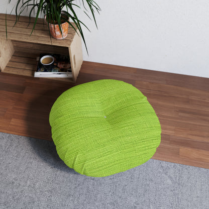 Lush Grass Neon Green: Denim-Inspired, Springtime Fabric Style - Tufted Floor Pillow, Round