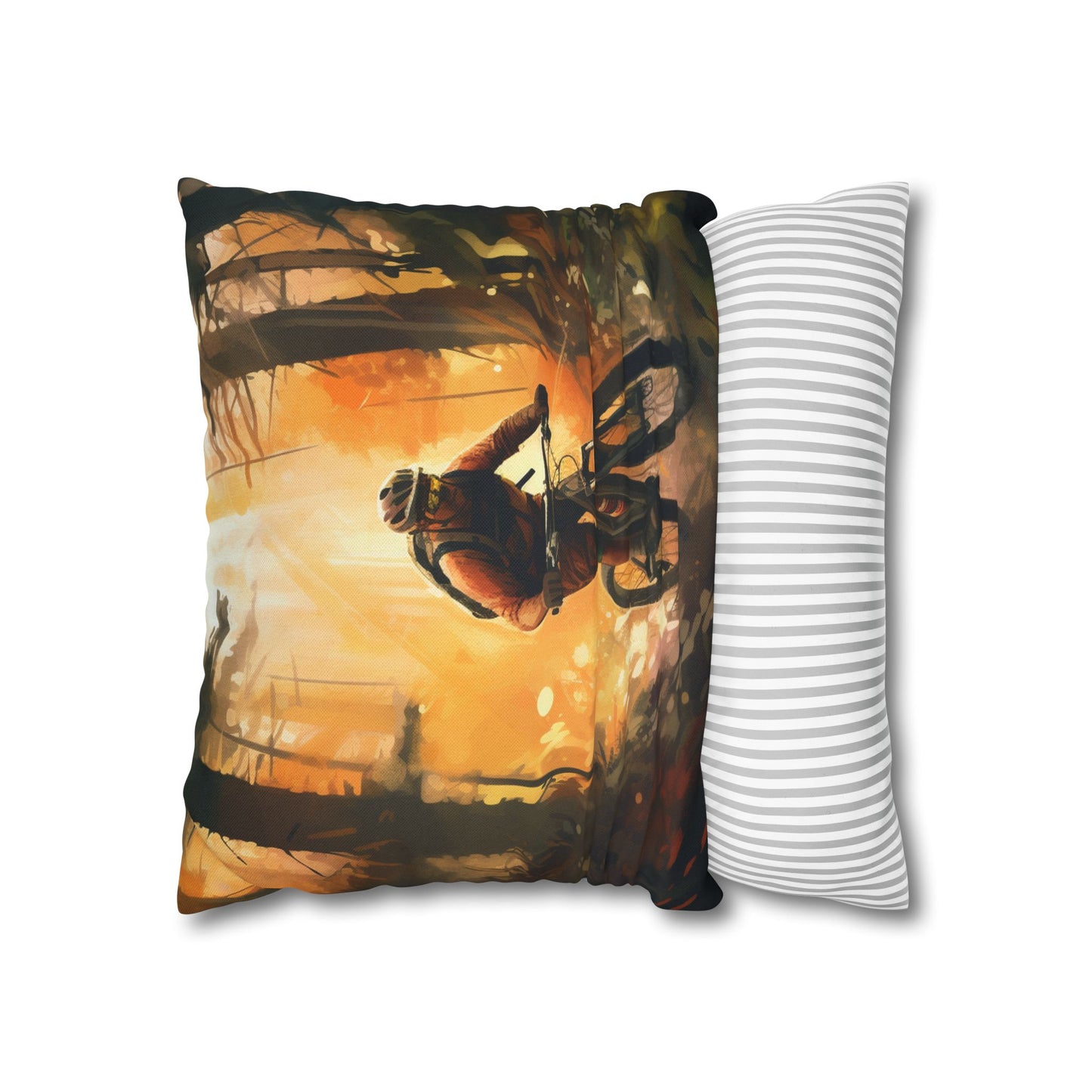 Mountain Bike Adventure - Forest Trail Graphic Spun Polyester Square Pillow Case