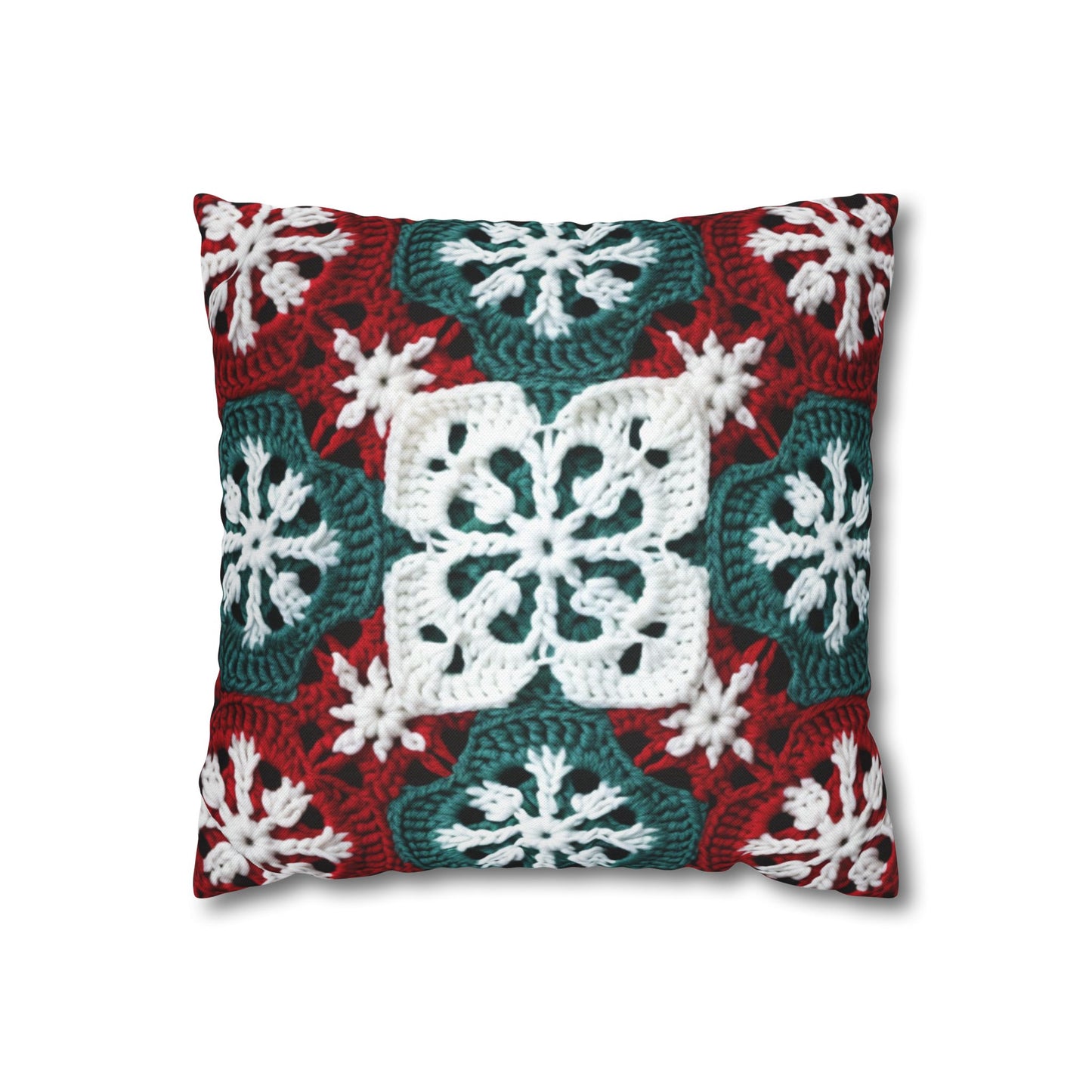 Christmas Snowflake Crochet, Festive Yuletide, Winter Wonderland Craft, Ice Crystal, Holiday Decor, Seasonal Adornments - Spun Polyester Square Pillow Case