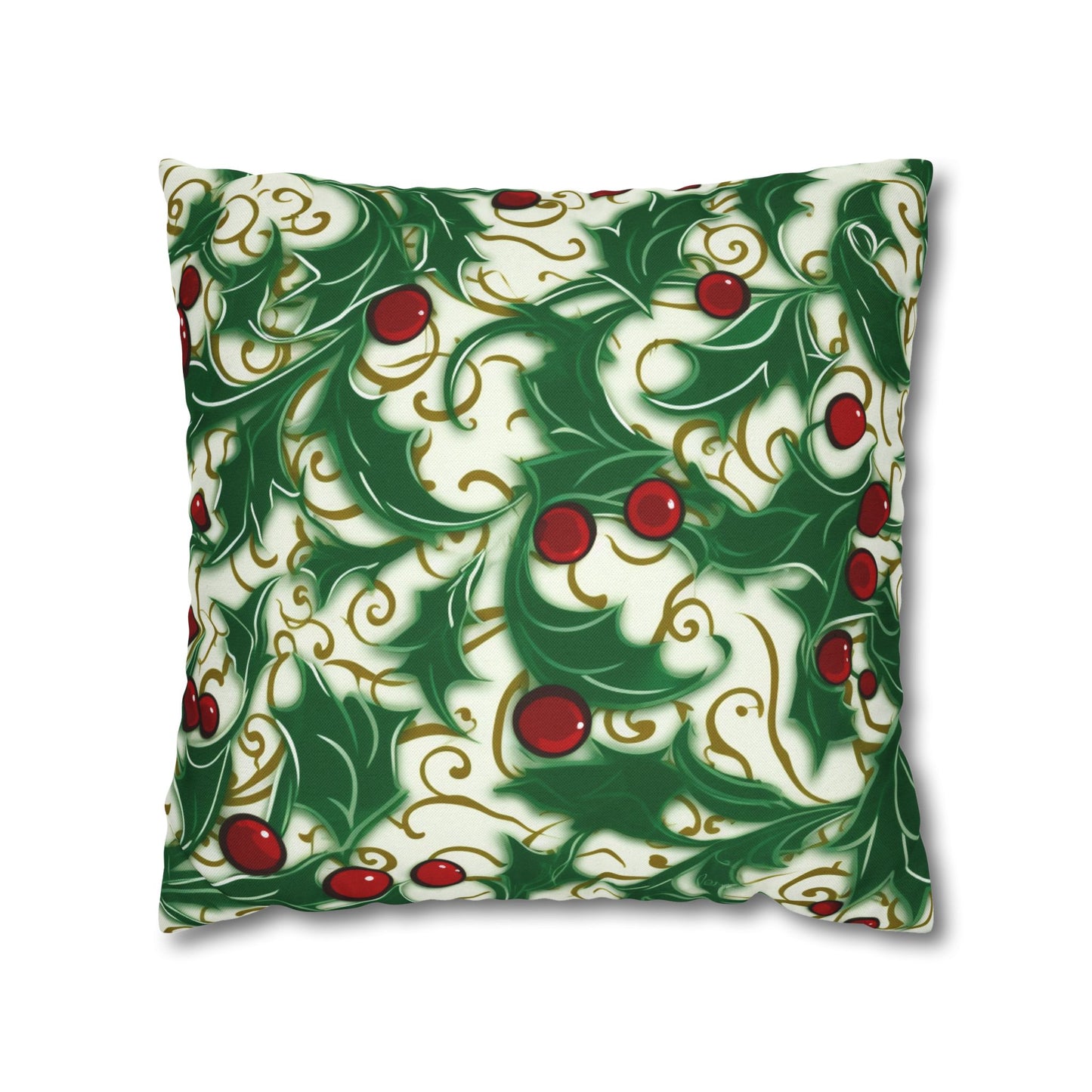 Holiday Elegance: Christmas Holly Swirls Design - Spun Polyester Square Pillow Case