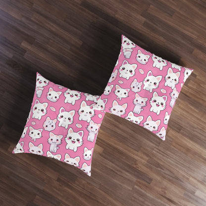 Adorable Cartoon-Style Anime Kitten, Cat, Kitty Pattern - Cute and Colorful - Tufted Floor Pillow, Square