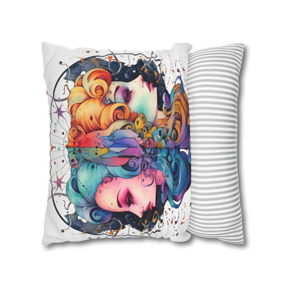 Graffiti Gemini Zodiac Sign - Astrology, Twins Symbol - Spun Polyester Square Pillow Case