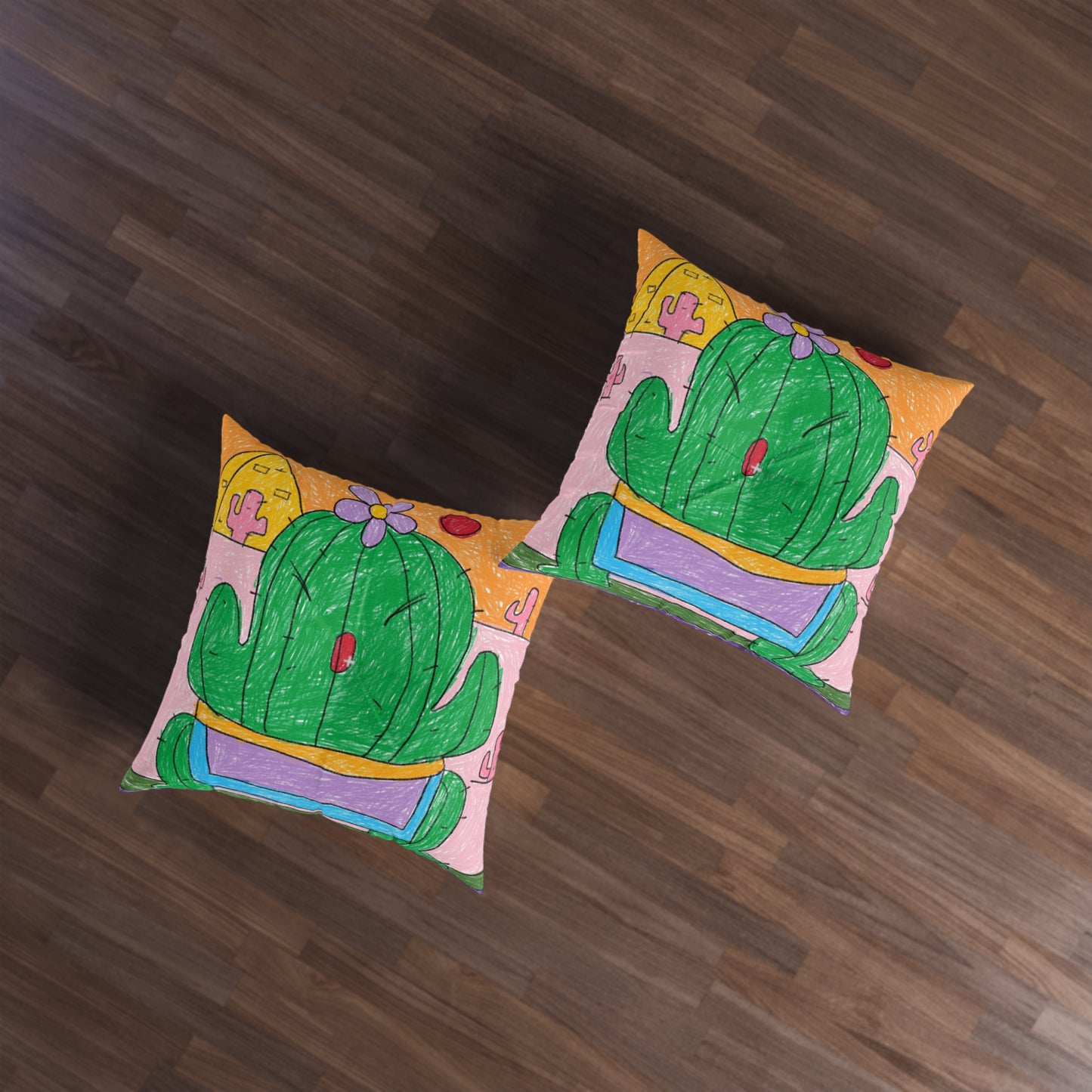 Desert Cactus Sumo Wrestler Graphic Tufted Floor Pillow, Square