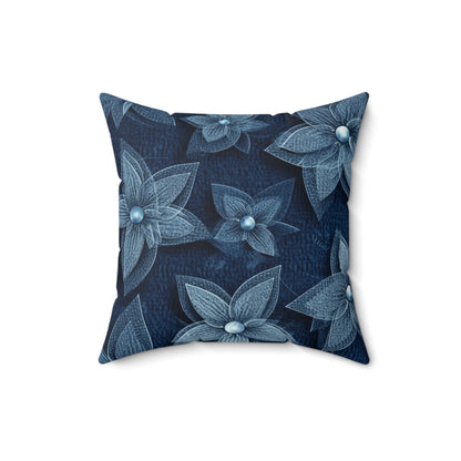 Hawaiian Flower Design - Denim-Inspired Decor Piece - Spun Polyester Square Pillow