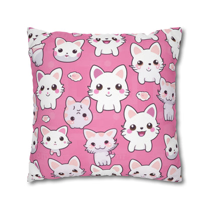 Adorable Cartoon-Style Anime Kitten, Cat, Kitty Pattern - Cute and Colorful - Spun Polyester Square Pillow Case