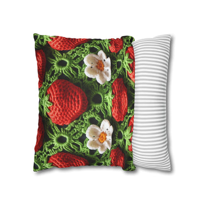 Strawberry Field Crochet - Forever Forest Greens - Fruit Berry Harvest Crop - Spun Polyester Square Pillow Case