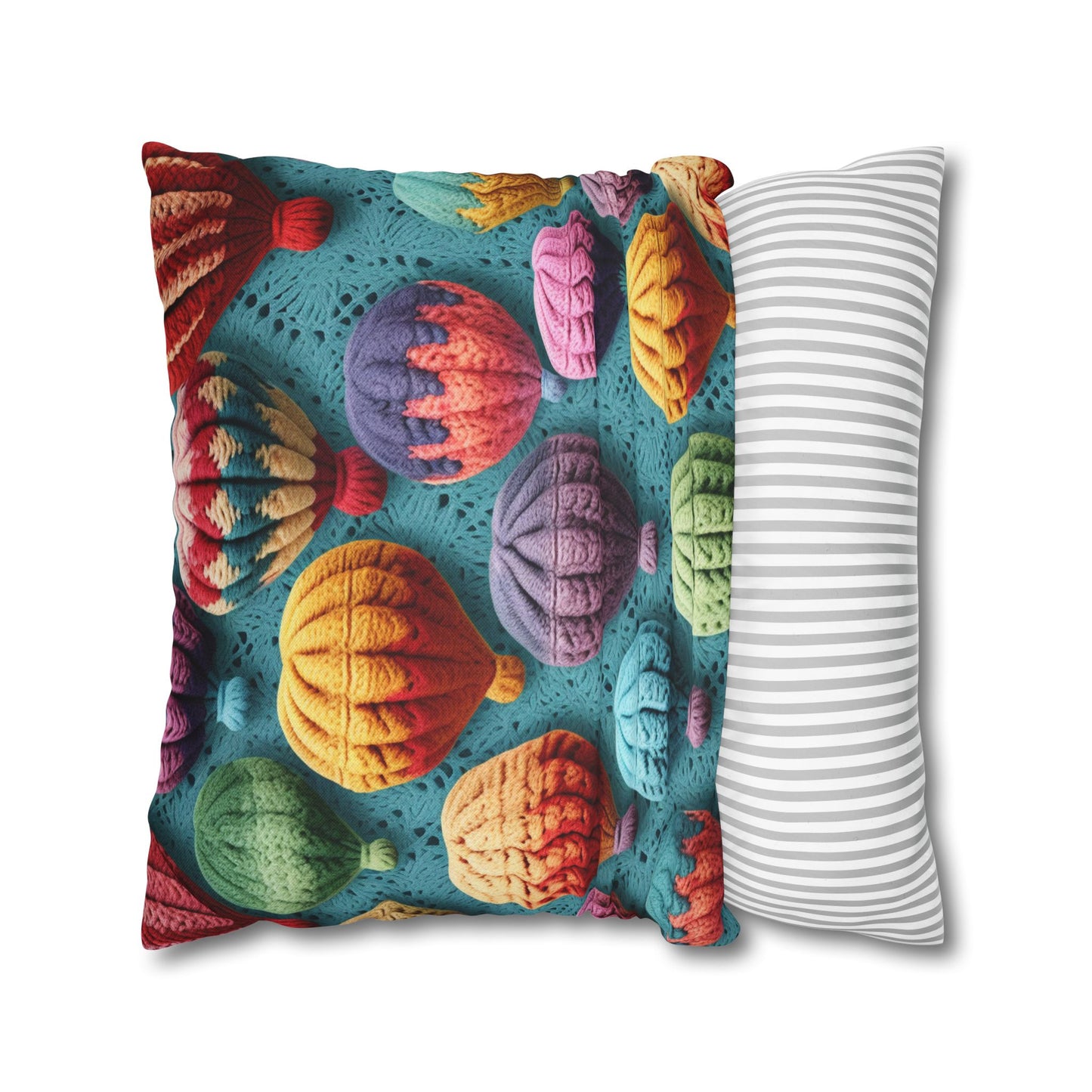 Crochet Hot Air Balloons Sky Travel Transport Scenic Style - Spun Polyester Square Pillow Case