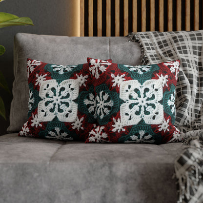 Christmas Snowflake Crochet, Festive Yuletide, Winter Wonderland Craft, Ice Crystal, Holiday Decor, Seasonal Adornments - Spun Polyester Square Pillow Case