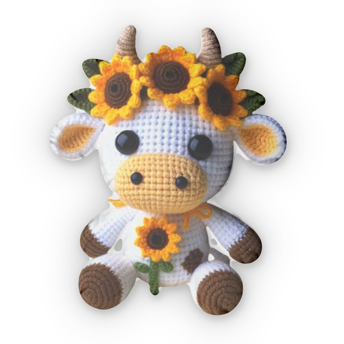 Sunflower Honey Moo Cow Plushie: Chubby Milky; Flowers, Soft Amigurumi Gift Idea, Farm Animals - Shaped Pillow