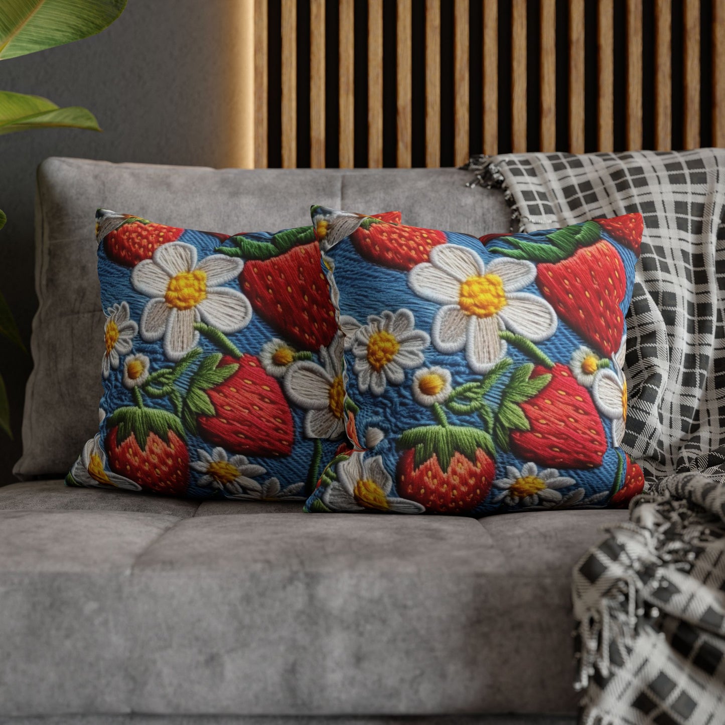 Orchard Berries: Juicy Sweetness from Nature's Garden - Fresh Strawberry Elegance - Spun Polyester Square Pillow Case