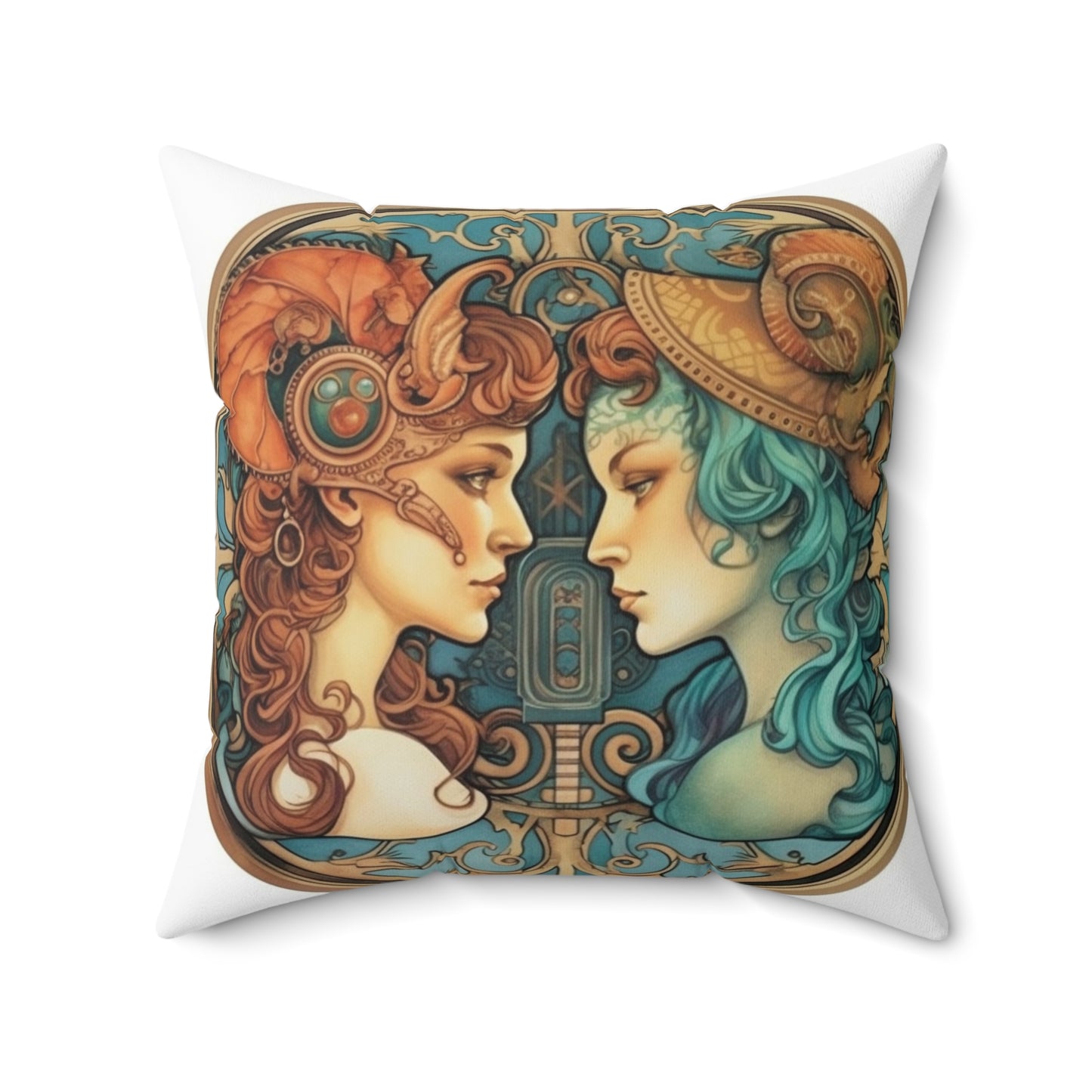 Steampunk Gemini - Dualistic Motifs & Vibrant Contrast - Spun Polyester Square Pillow