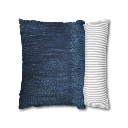 Indigo Splash: Washed Denim Reverie in Deep Blue - Spun Polyester Square Pillow Case