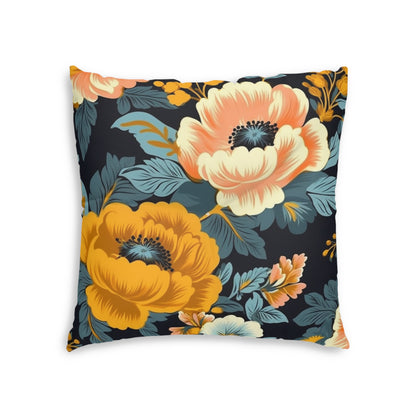 Vintage 50s 60s Inspired High-Waisted Floral Flower Pattern Tufted Floor Pillow, Square