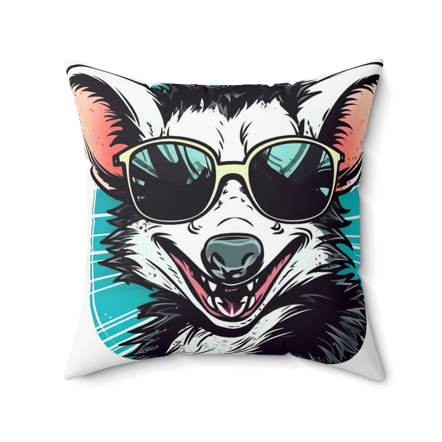 Joyful Opossum Retro Animation Spun Polyester Square Pillow