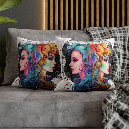 Graffiti Gemini Zodiac Sign - Astrology, Twins Symbol - Spun Polyester Square Pillow Case