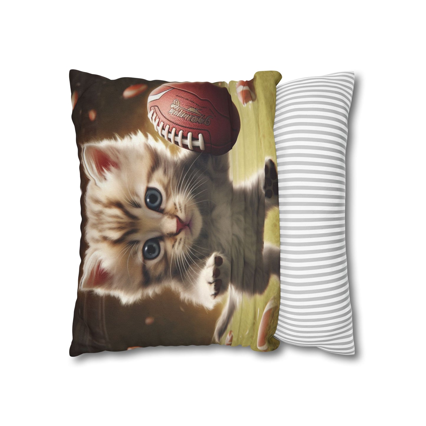 Football Kitty Fantasy: Feline Cat American Sport Quarterback - Spun Polyester Square Pillow Case