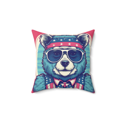 Patriotism: Festive 4th of July Bear Graphic Furry Animal Spun Polyester Square Pillow