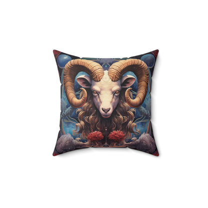 Aries Zodiac Ram - Vibrant Astrological Sign Cosmic Space Symbol - Spun Polyester Square Pillow