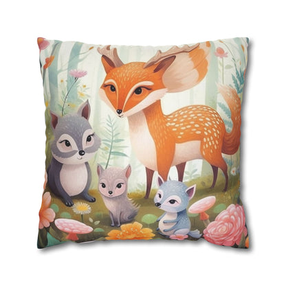 Cute Woodland Creatures Whimsical Animal Art Spun Polyester Square Pillow Case