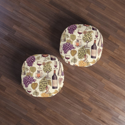 Wine Lovers Theme: Varieties of Wine, Grapes & Vineyards Design Tufted Floor Pillow, Round