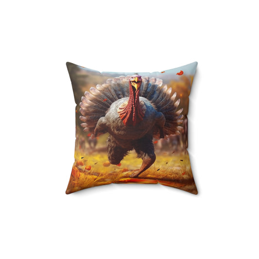 Thanksgiving Trot Turkey Run Athlete Sprint Racer Holiday Feast Dinner - Spun Polyester Square Pillow