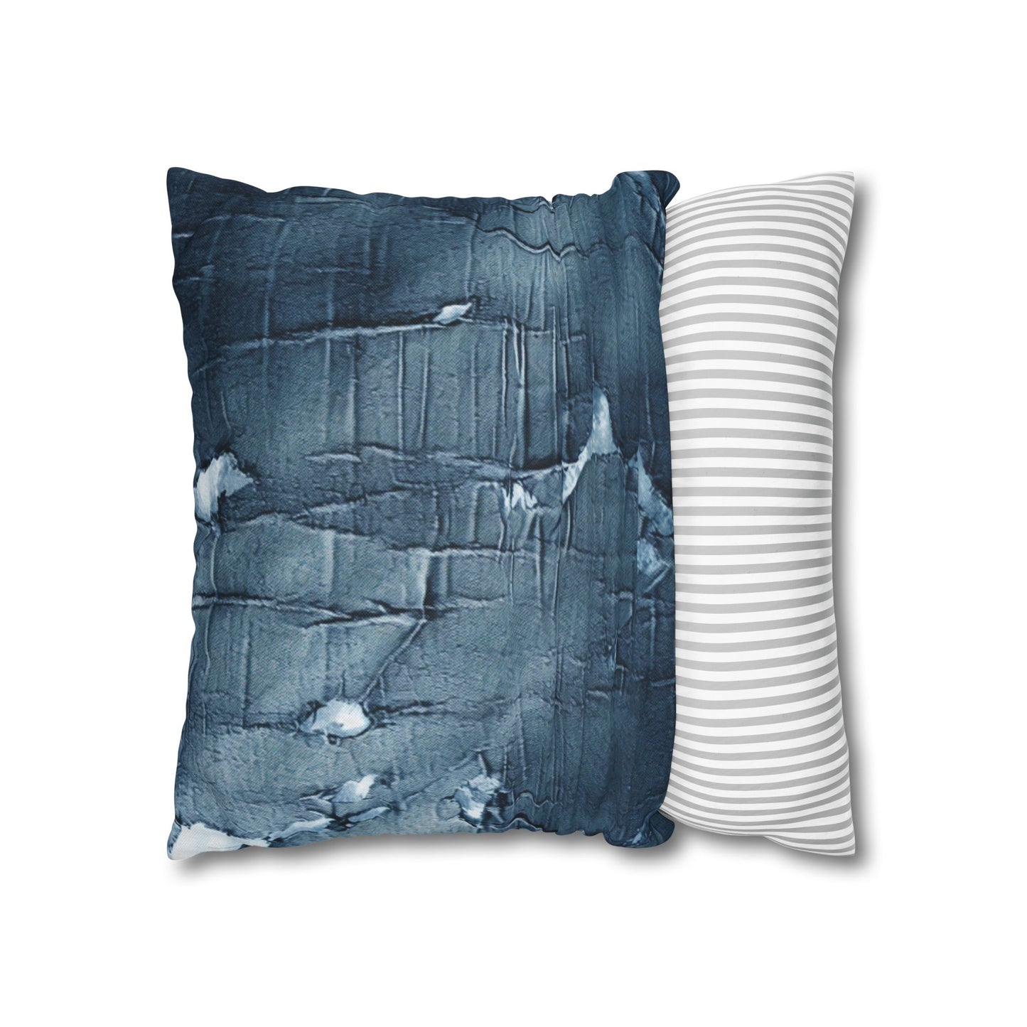 Distressed Blue Denim-Look: Edgy, Torn Fabric Design - Spun Polyester Square Pillow Case