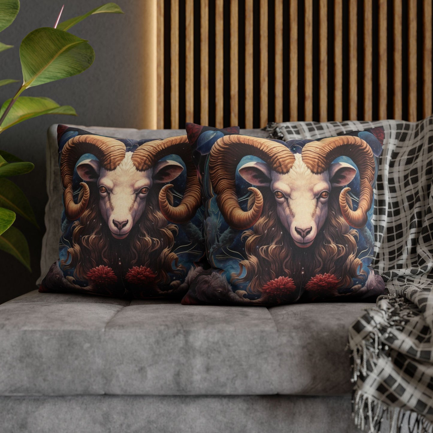 Aries Zodiac Ram - Vibrant Astrological Sign Cosmic Space Symbol - Spun Polyester Square Pillow Case