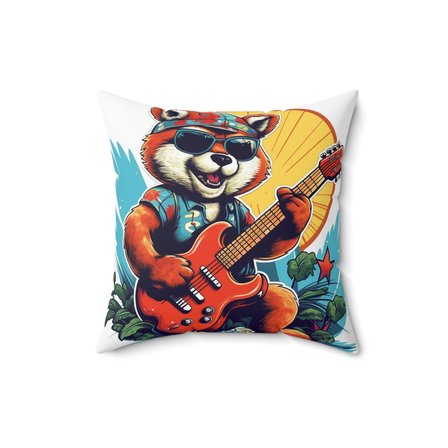 Red Panda Guitarist Rocker Music Spun Polyester Square Pillow