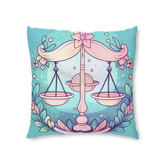 Libra Astrology - Soft Lighting & Pastel Zodiac Sign Symbol - Tufted Floor Pillow, Square