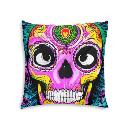 Trippy psychedelic Skull Skeleton Head Face Tufted Floor Pillow, Square