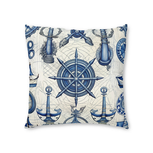 Nautical Theme Art - Anchors, Ropes, Compass Tufted Floor Pillow, Square