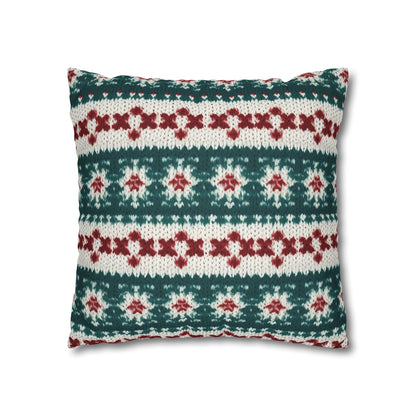 Christmas Knit Crochet Holiday, Festive Yuletide Pattern, Winter Season - Spun Polyester Square Pillow Case