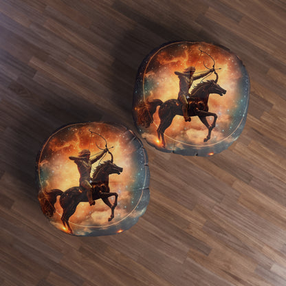 Sagittarius Constellation Totem - Archer in Action Zodiac Symbol - Tufted Floor Pillow, Round