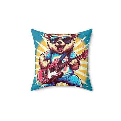 Bear Guitarist Music Guitar Player Animal Graphic Spun Polyester Square Pillow