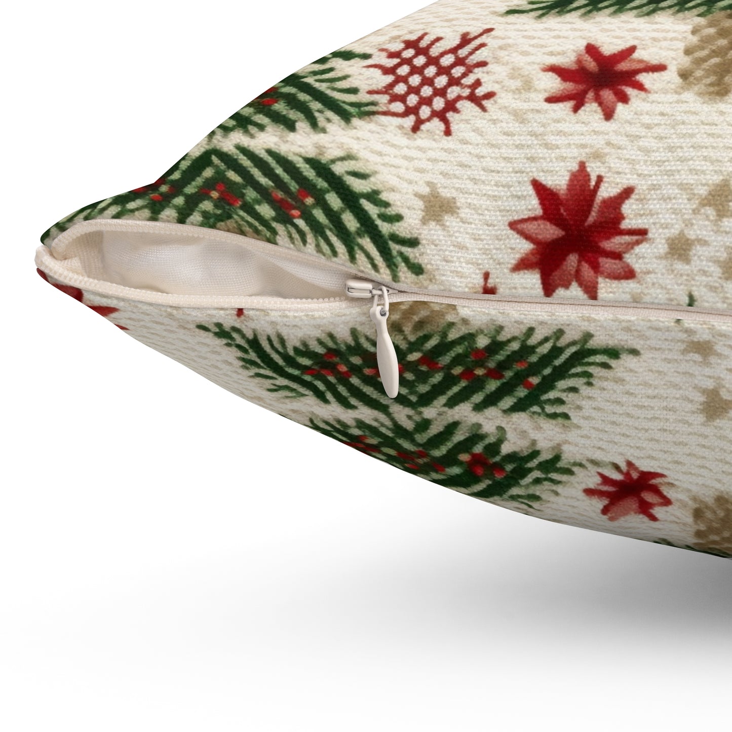 Embroidered Christmas Winter, Festive Holiday Stitching, Classic Seasonal Design - Spun Polyester Square Pillow