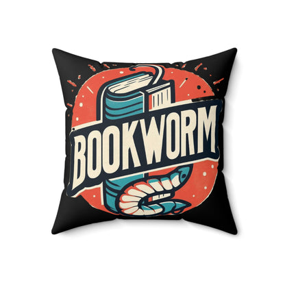 Bookworm Badge Graphic: Retro-Style Book Lover Emblem - Spun Polyester Square Pillow