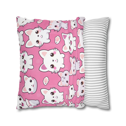 Adorable Cartoon-Style Anime Kitten, Cat, Kitty Pattern - Cute and Colorful - Spun Polyester Square Pillow Case