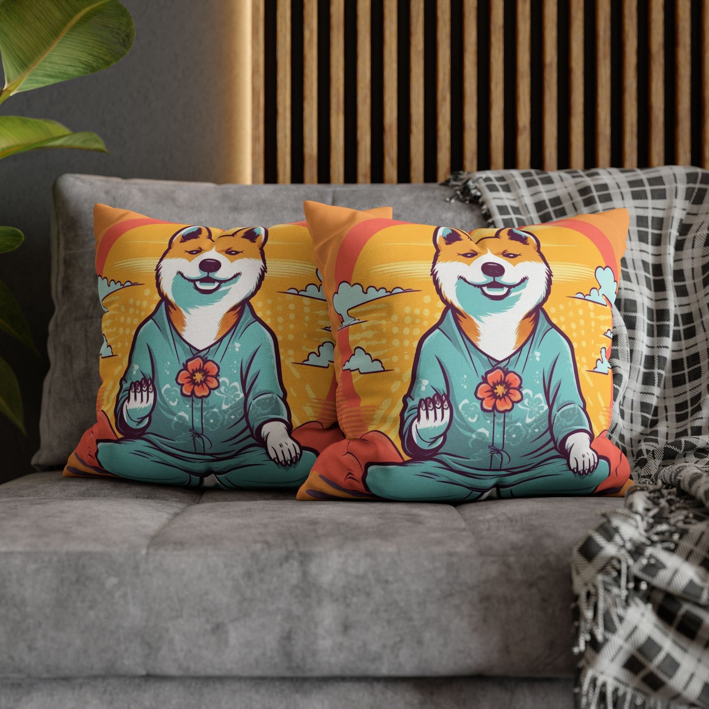 Shiba Inu Yoga Crypto Dog Japanese Namaste: Spun Polyester Square Pillow Case