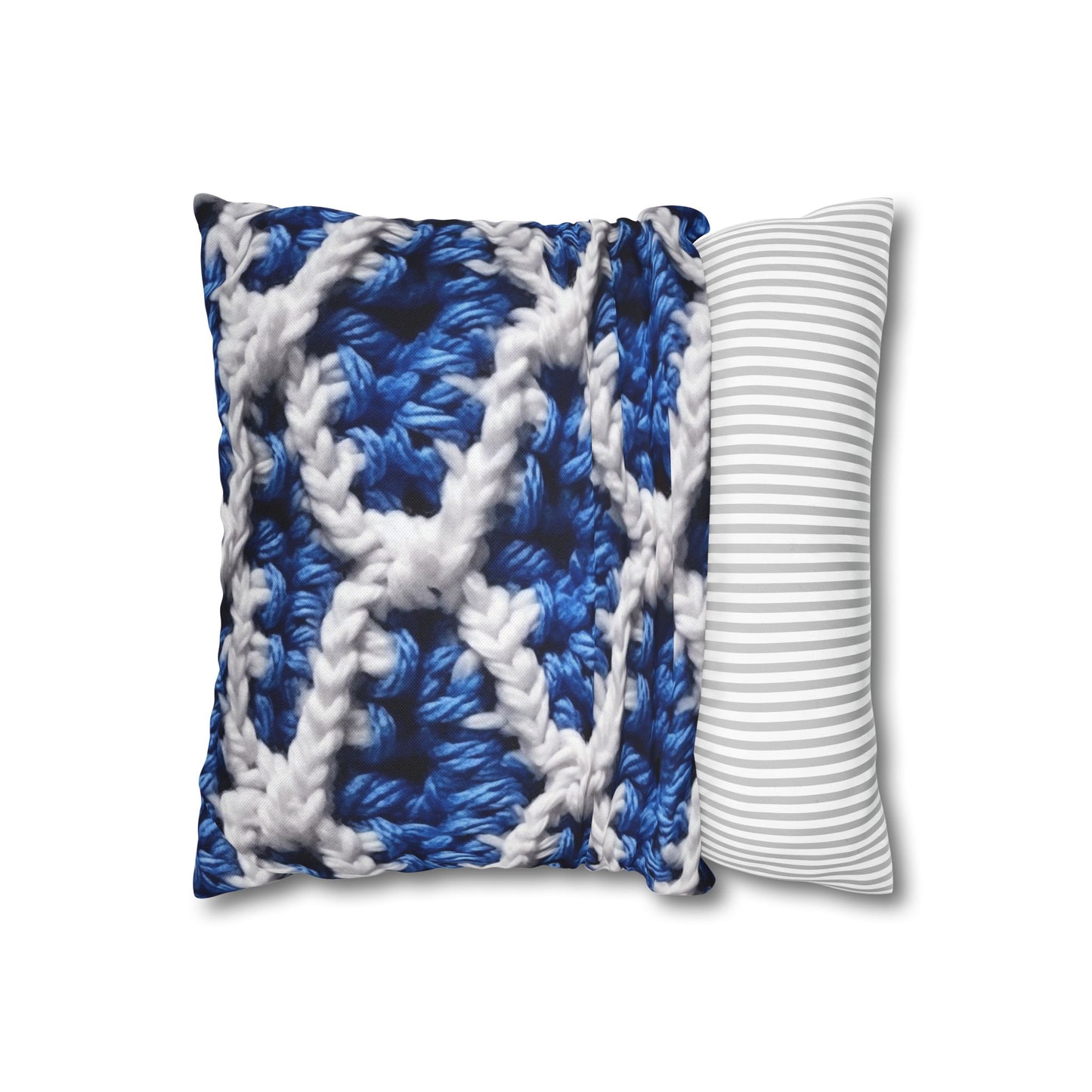 Blueberry Blue Crochet, White Accents, Classic Textured Pattern - Spun Polyester Square Pillow Case